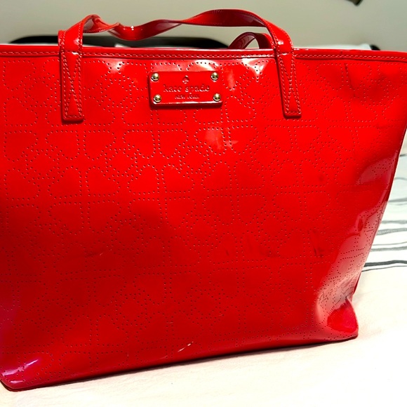 Kate Spade Red Patent Logo Perforated Tote - Picture 5 of 14